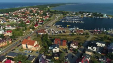 Jastarnia Limanı 'ndaki Panorama Limanı Morski Havaalanı Polonya. Yüksek kalite 4k görüntü