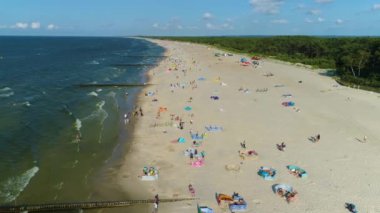 Plaj Baltık Denizi Leba Plaza Morze Baltyckie Hava Görüntüsü Polonya. Yüksek kalite 4k görüntü