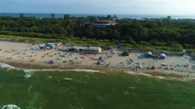 Plaj Baltık Denizi Jastarnia Plaza Morze Hava Manzaralı Polonya. Yüksek kalite 4k görüntü
