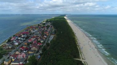 Panorama Sahili Baltık Denizi Chalupy Plaza Morze Hava Görüntüsü Polonya. Yüksek kalite 4k görüntü