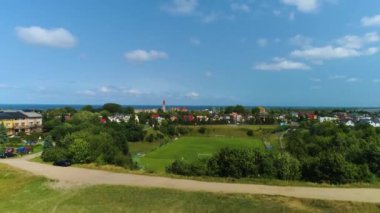 Wladyslawowo Stadyumu 'ndaki stadyum Polonya Hava Görüntüsü. Yüksek kalite 4k görüntü