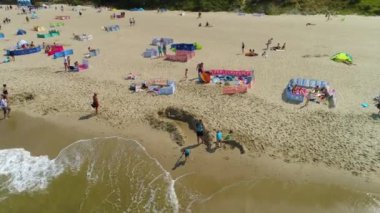 Plaj Baltık Denizi Jastrzebia Gora Plaza Morze Baltyckie Hava Manzaralı Polonya. Yüksek kalite 4k görüntü