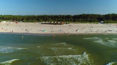 Plaj Baltık Denizi Leba Plaza Morze Baltyckie Hava Görüntüsü Polonya. Yüksek kalite 4k görüntü