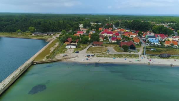 Panorama Beach Östersjön Hel Plaza Morze Flygfoto Polen Högkvalitativ Film — Stockvideo
