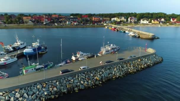 Λιμάνι Στην Kuznica Port Morski Aerial View Poland Υψηλής Ποιότητας — Αρχείο Βίντεο