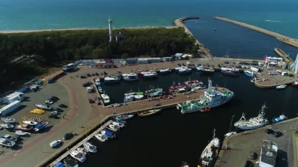 Marina Fiske Port Ustka Port Rybacki Flygfoto Polen Högkvalitativ Film — Stockvideo