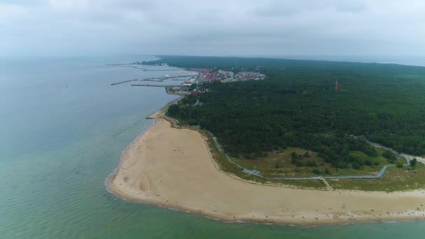 Panorama Beach Östersjön Hel Plaza Morze Flygfoto Polen Högkvalitativ Film — Stockvideo