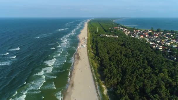 Пляж Балтийского Моря Jastarnia Plaza Morze Воздушный Вид Польшу Высококачественные — стоковое видео