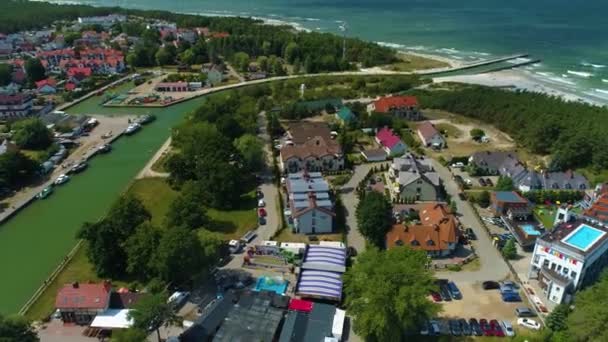 Fischereihafen Rowy Port Rybcki Luftaufnahme Polen Hochwertiges Filmmaterial — Stockvideo