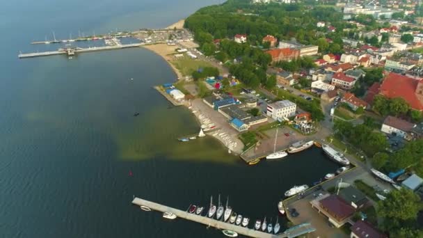 Molo Yacht Harbor Puck Port Panorama Aerial View Polsko Vysoce — Stock video