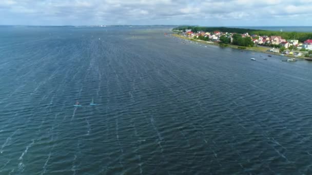 Windsurfing Bay Chalupy Zatoka Pucka Aerial View Poland Vysoce Kvalitní — Stock video