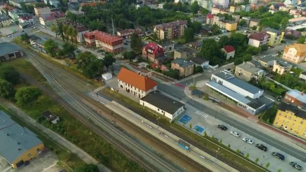 Bellissimo Paesaggio Stazione Ferroviaria Puck Stacja Kolejowa Vista Aerea Polonia — Video Stock