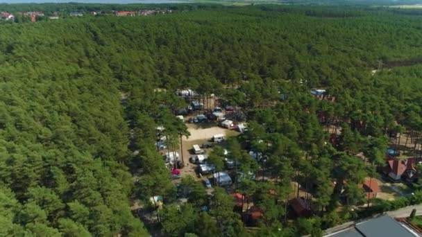 Campsite Forest Rowy Pole Kempingowe Las Aerial View Polsko Vysoce — Stock video