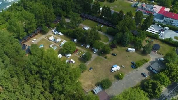 Camping Jastrzebia Gora Pole Kempingowe Aerial View Polen Hoge Kwaliteit — Stockvideo