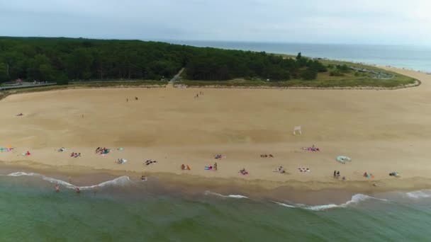 Beach Hel Plaza Aerial View Polen Hoge Kwaliteit Beeldmateriaal — Stockvideo