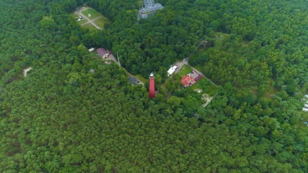 Wald Leuchtturm Hel Latarnia Morska Las Luftaufnahme Polen Hochwertiges Filmmaterial — Stockvideo