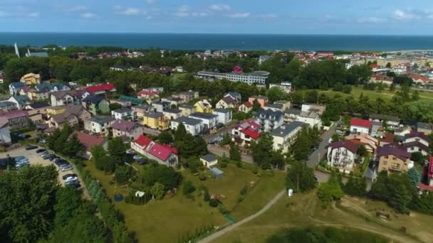 Prachtige Landschapshuizen Wladyslawowo Piekny Krajobraz Domy Aerial View Polen Hoge — Stockvideo