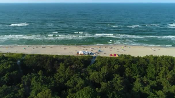 Praia Baltic Sea Jastarnia Plaza Morze Aerial View Poland Imagens — Vídeo de Stock