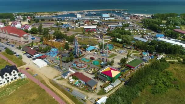 Zábavní Park Wladyslawowo Lunapark Aerial View Polsko Vysoce Kvalitní Záběry — Stock video