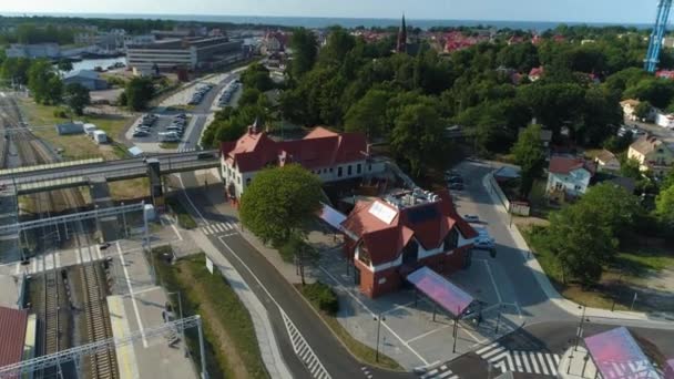 Bahnhof Ustka Dworzec Pkp Luftaufnahme Polen Hochwertiges Filmmaterial — Stockvideo