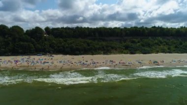 Plaj Baltık Denizi Jastrzebia Gora Plaza Morze Baltyckie Hava Manzaralı Polonya. Yüksek kalite 4k görüntü