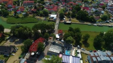 Köprü Balıkçılık Limanı Rowy Port Rybacki Havacılık Görünümü Polonya. Yüksek kalite 4k görüntü