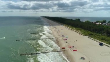 Plaj Baltık Denizi Chalupy Plaza Morz Hava Manzaralı Polonya. Yüksek kalite 4k görüntü
