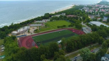 Panorama Atletizm Stadyumu Wladyslawowo Havacılık Stadyumu Polonya. Yüksek kalite 4k görüntü