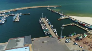 Güzel Port Wladyslawowo Statki Hava Manzaralı Polonya. Yüksek kalite 4k görüntü