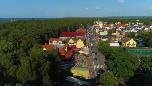 Downtown Main Street Nadmorska Leba Centrum Vista Aérea Polónia Imagens — Vídeo de Stock