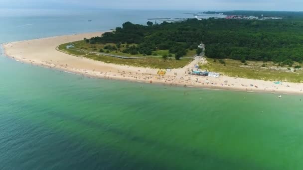 Όμορφη Παραλία Τοπίο Hel Krajobraz Plaza Aerial View Πολωνία Υψηλής — Αρχείο Βίντεο