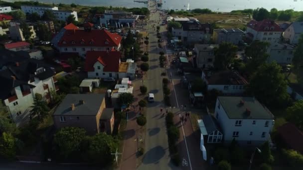 Panoráma Mólóról Jastarniában Molo Aerial View Lengyelország Kiváló Minőségű Felvételek — Stock videók