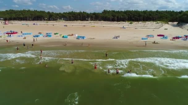 Пляж Балтійського Моря Rowy Plaza Morze Baltyckie Aerial View Poland — стокове відео