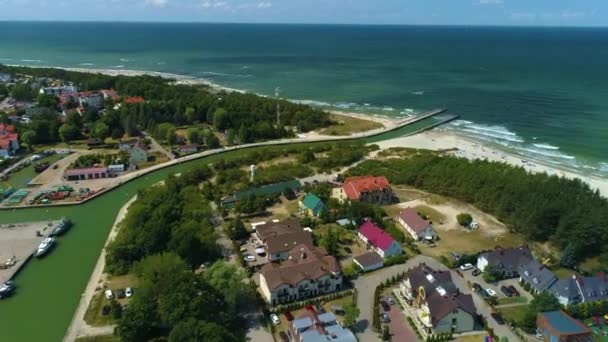 Pelabuhan Panorama Laut Baltik Rowy Morze Baltyckie Pemandangan Udara Polandia — Stok Video