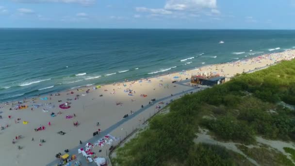 Strand Ostsee Wladyslawowo Plaza Morze Luftaufnahme Polen Hochwertiges Filmmaterial — Stockvideo