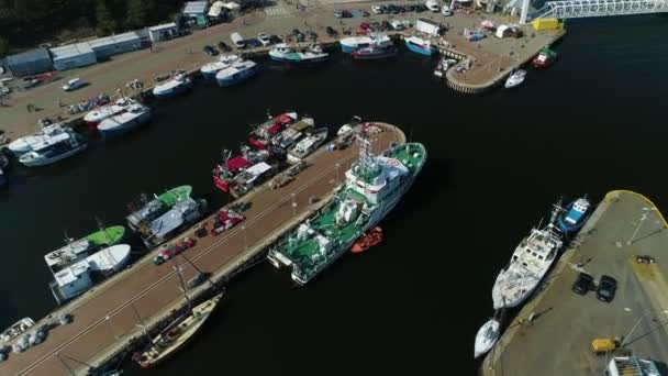 Marina Fishing Port Ustka Port Rybacki Aerial View Poland Vysoce — Stock video