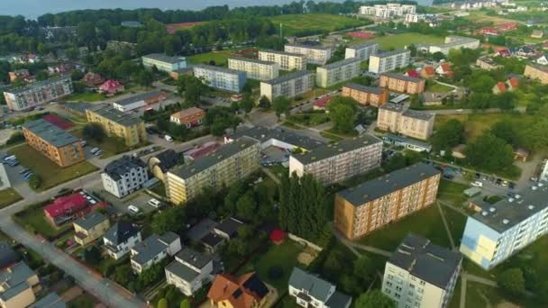 Schöne Landschaft Apartments Puck Bloki Luftbild Polen Hochwertiges Filmmaterial — Stockvideo