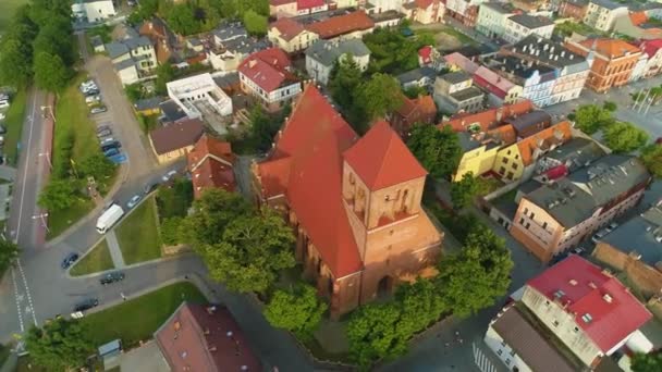 Kostel Centrum Puck Kosciol Aerial View Polsko Vysoce Kvalitní Záběry — Stock video