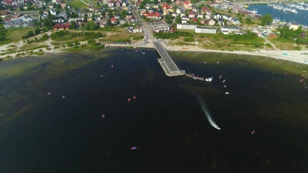 Panorama Pier Jastarnia Molo Aerial View Poland High Quality Footage — Stock Video
