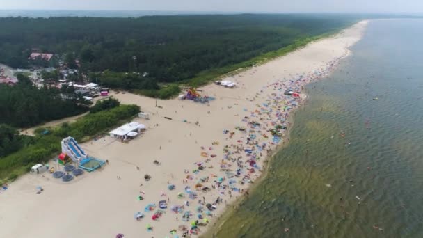 Beach Baltic Sea Jantar Plaza Morze Aerial View Poland High — Stock Video