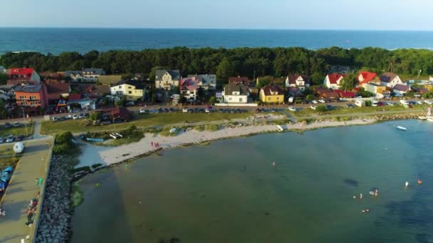 Όμορφη Παραλία Τοπίο Kuznica Krajobraz Plaza Aerial View Πολωνία Υψηλής — Αρχείο Βίντεο