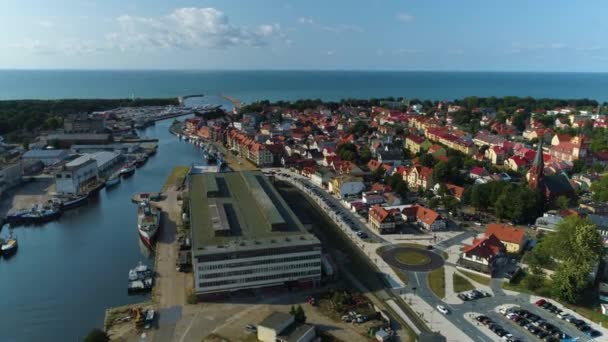 Panorama Port Ustka Flygfoto Polen Högkvalitativ Film — Stockvideo