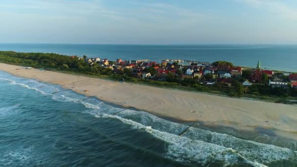 Vackra Landskap Beach Kuznica Krajobraz Plaza Flygfoto Polen Högkvalitativ Film — Stockvideo