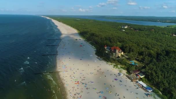 Pláž Baltské Moře Leba Plaza Morze Baltyckie Aerial View Polsko — Stock video