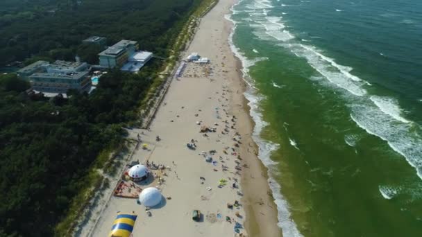 Strand Oostzee Jurata Plaza Morze Baltyckie Aerial View Polen Hoge — Stockvideo