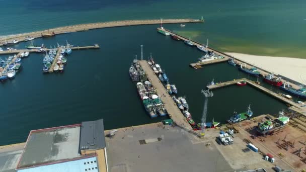 Boats Beautiful Port Wladyslawowo Statki Aerial View Poland Кадри Високої — стокове відео