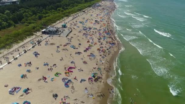 Beach Baltic Sea Wladyslawowo Plaza Morze Aerial View Poland High — Stock Video