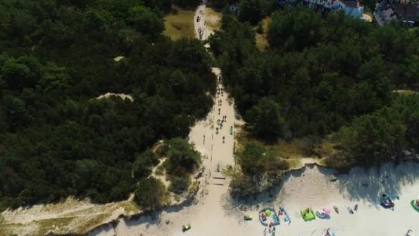 Plaża Ścieżki Rowy Droga Plaze Widok Lotu Ptaka Polska Wysokiej — Wideo stockowe