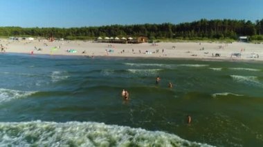 Plaj Baltık Denizi Leba Plaza Morze Baltyckie Hava Görüntüsü Polonya. Yüksek kalite 4k görüntü