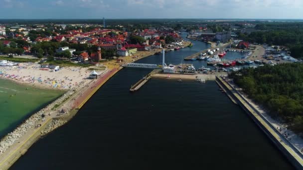 Port Movable Bridge Ustka Ruchomy Most Aerial View Poland Vysoce — Stock video